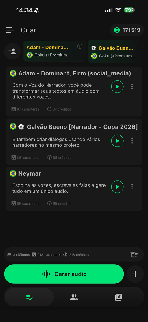 Diálogo com vários narradores no mesmo projeto