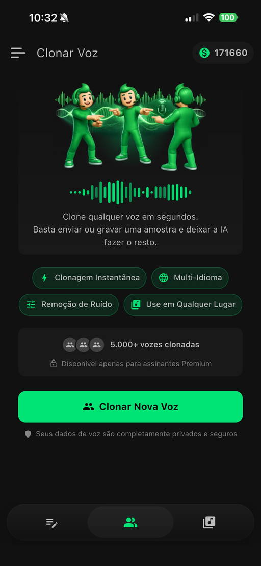 Tela de clonagem de voz com IA